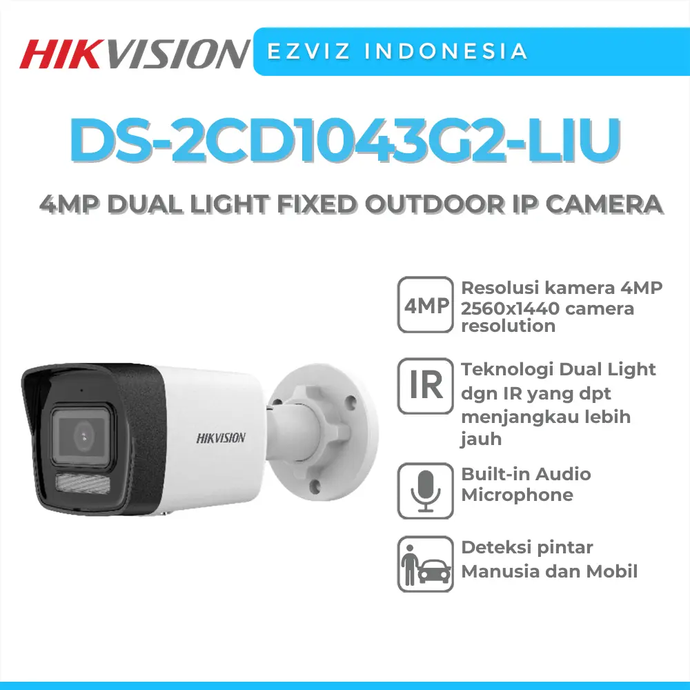 HIKVISION DS-2CD1043G2-LIU 4MP SMART DUAL LIGHT FIXED BULLET CAMERA