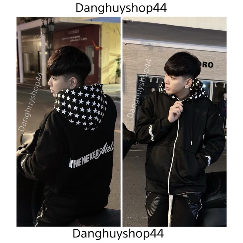 Áo Hoodie Zip Nỉ Bông Nam Nữ, Hoạ Tiết Chữ In Ngôi Sao, Chất Liệu Nỉ Bông