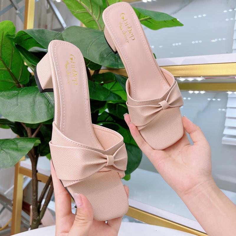 Guốc cao gót nữ quai nơ 5 phân , giày cao gót vuông 5cm Chị Đẹp Store mã CD115 2