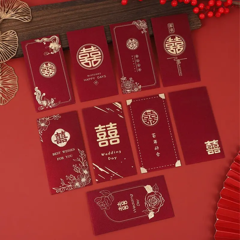 Túi đựng tiền, phong cách Trung Quốc, 6 cái, dành cho năm mới, phong bì màu đỏ, Hongbao truyền thống, túi đựng tiền đám cưới, quà tặng phước lành, túi đóng gói, thích hợp cho quà tặng năm mới theo lịch âm 1