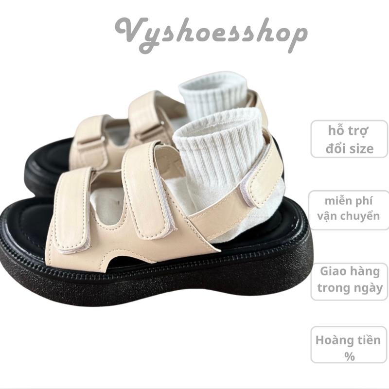 Dép sandanl nữ Vyshoesshop vai dán dính xé điều chỉnh rộng chật - Màu kem/bạc M417 - GiàY, DéP,dép tông  Sandal Quai Ngang Jean Nhung dép  xuồng 3 phân