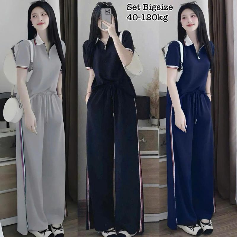 Thời Trang Bigsize - Set Bộ Dài Thun Tăm Bigsize Cổ Dệt UmI Form Thể Thao Có Khóa Kéo Che Giấu Bụng Hot Hit cổ bẻ Nữ Chuppy Cao Cấp Thích Hợp Đi Làm, Đi Chơi Đều Xinh Đẹp Sang Trọng Dễ Thương Giá Rẻ 40-95kg 2502 - Shop HCM Giá Rẻ Có Bigsize Đen Voi Kem.