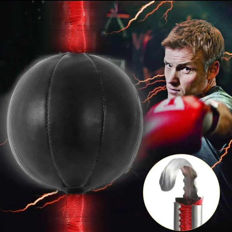Double End Boxing Speed Ball Punching Bag Dodge Gym Training Black Pu Leather