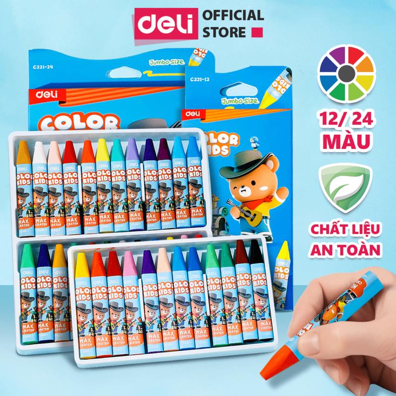 Bút màu sáp dầu học sinh Colorkids Deli - 12 24 màu Sáp dầu siêu mịn màu sắc tươi sáng ít mùi tô màu mỹ thuật rẻ