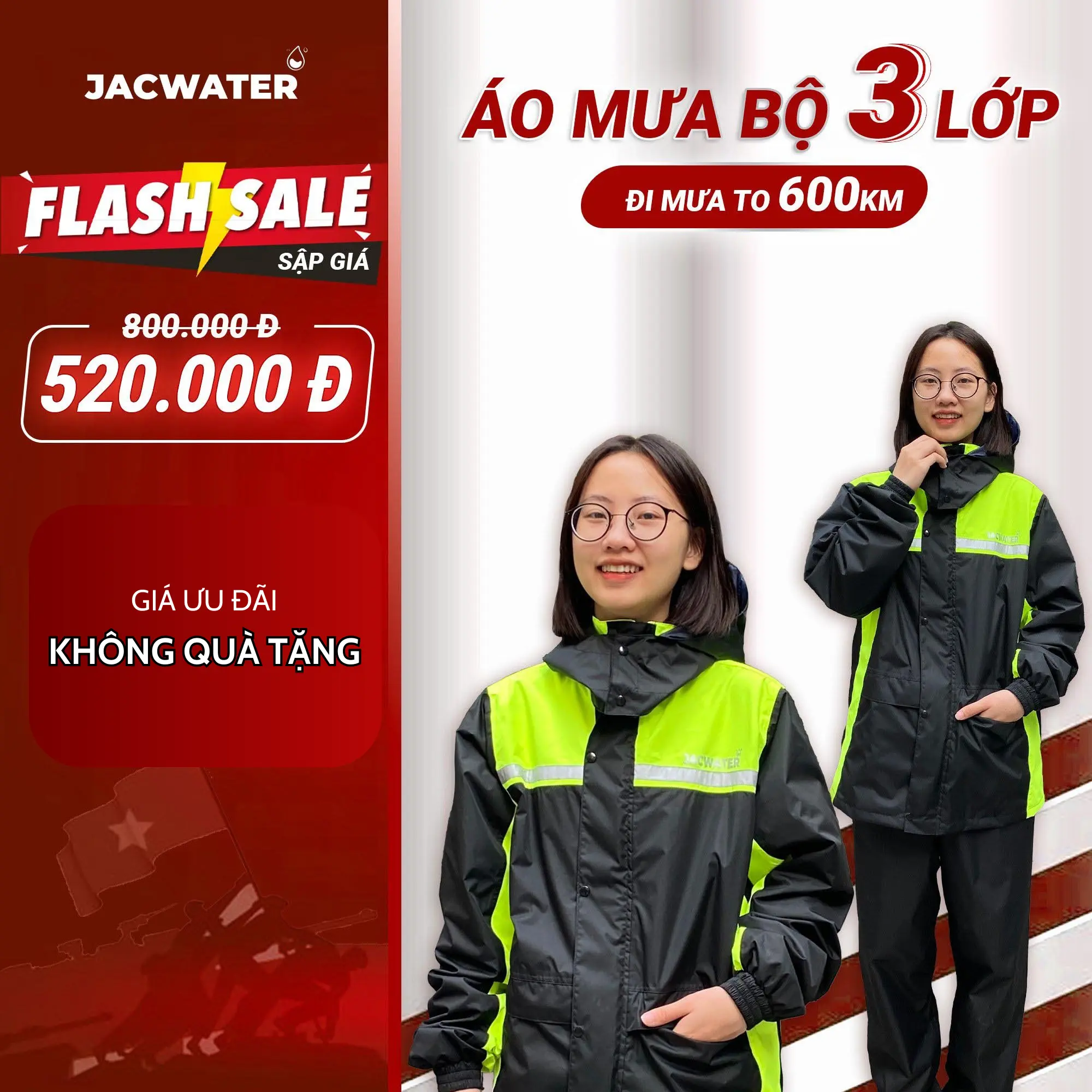 [LIVE] Áo mưa bộ 3 lớp Jacwater phản quang phiên bản giới hạn 2024, chống thấm nước 15000mm [Bảo hành 30 ngày]