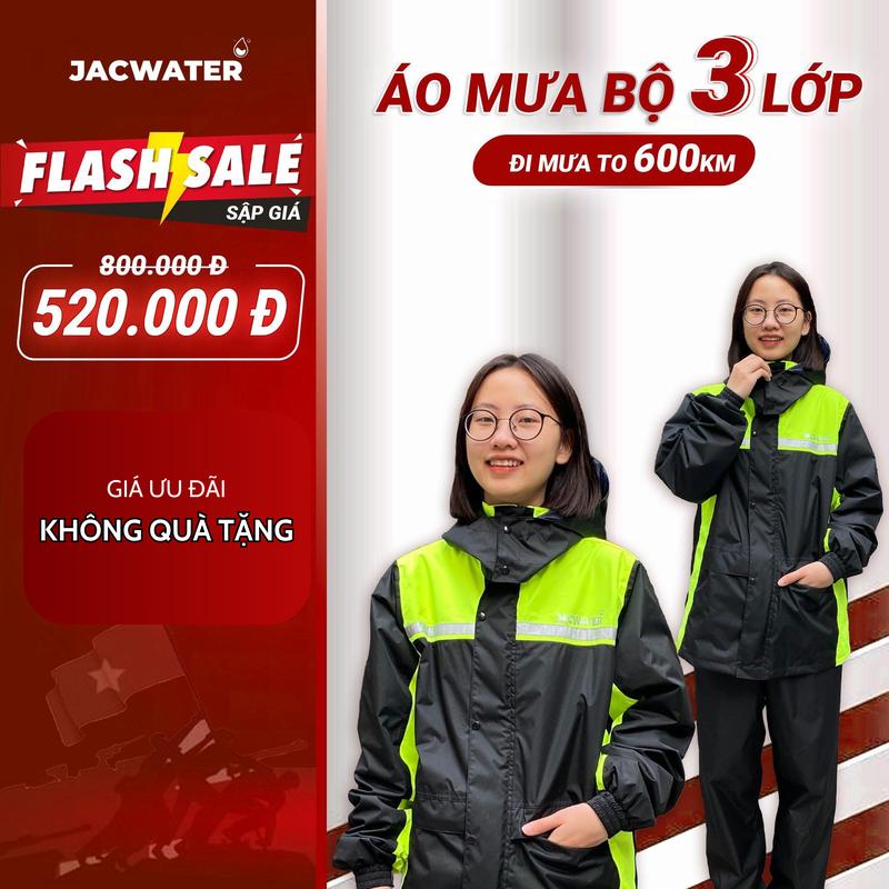 LIVE Áo mưa bộ 3 lớp Jacwater phản quang phiên bản giới hạn 2024 chống thấm nước 15000mm Bảo hành 30 ngày