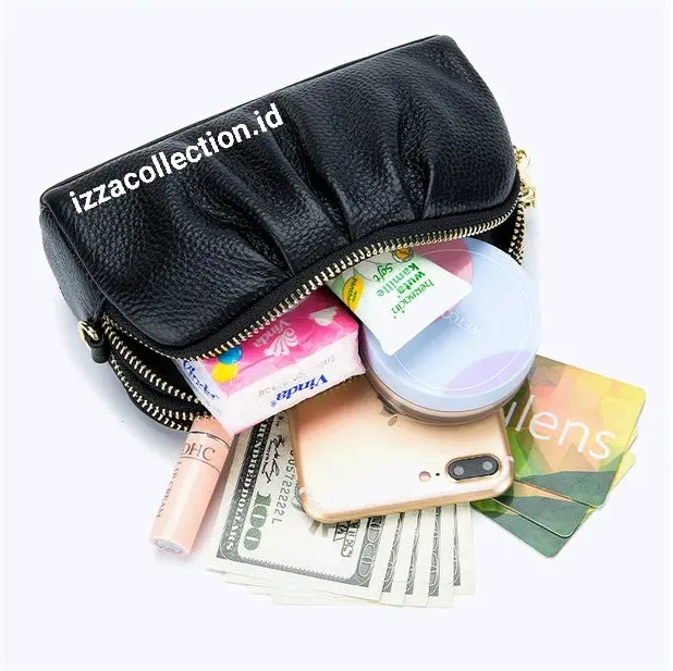 Dompet Wanita Korean Style Tempat Hp dan Uang Pouch Kulit PU Hitam Pink Polos - Kartu 4