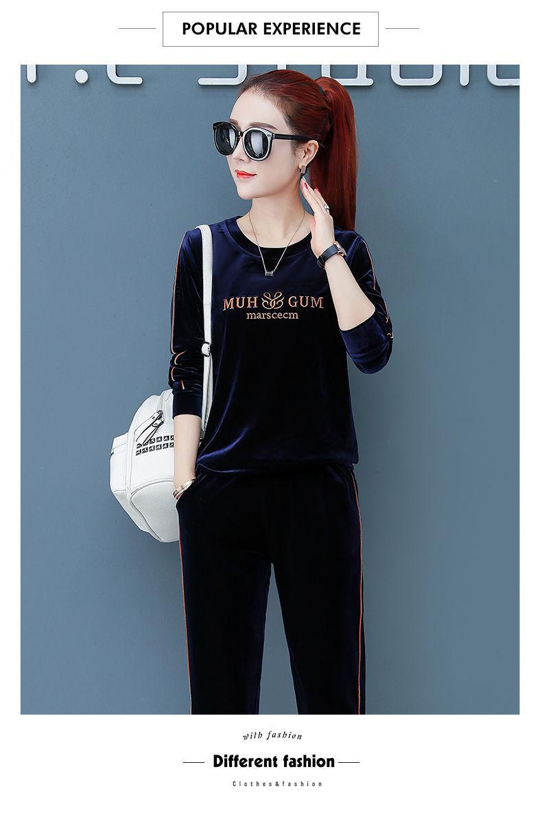 Product Introduction of Bộ Đồ Quần Áo Thể Thao Nhung Vàng, Ngoại Cỡ, Hàng Mới Về, Thời Trang Xuân Thu Cho Nữ, Áo Len, Phong Cách Hàn Quốc, Bộ Hai Mảnh, Thêu, Bộ Đồ Thường Ngày 15