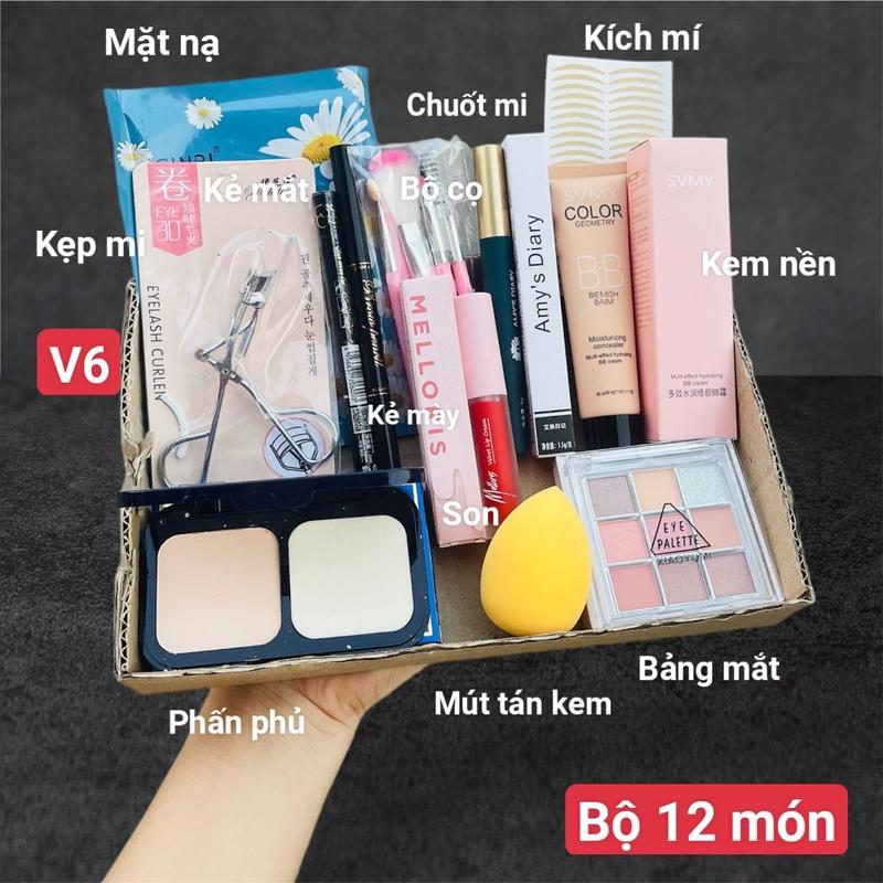 Bộ Trang Điểm Mặt 12 Món V6 Cơ Bản Đầy Đủ Bộ trang điểm mặt Mỹ Phẩm Phấn Phủ Son Kem
