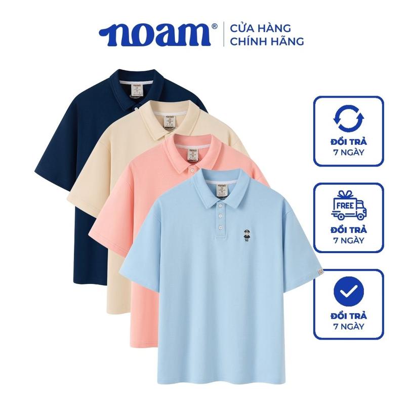 Áo Polo Form rộng NOAM Teeny Homies Cotton 100% mềm mịn vượt trội - Màu hồng/ xanh navy/ xanh pastel/ nâU