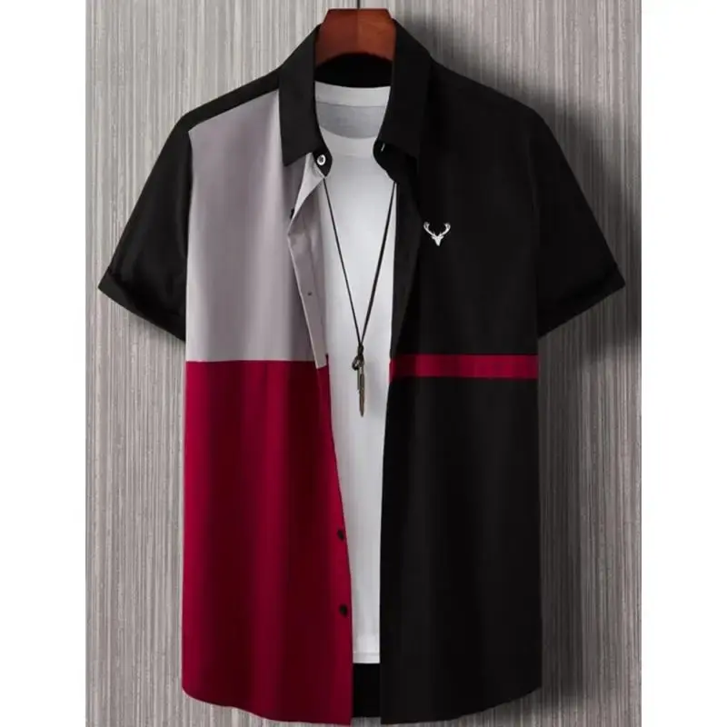 Men's Spring and Summer New Fashionable 3D Splicing Chess Printed Daily Street Loose Top Oversized Short Sleeve Shirt