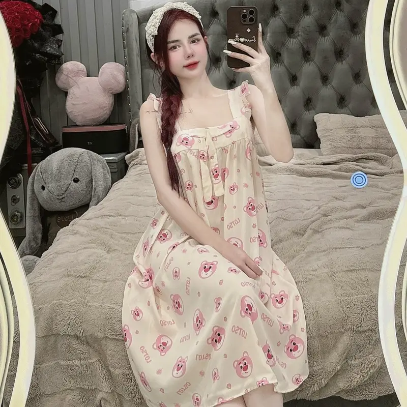 Đầm 2 dây cánh tiên chất lụa mango phom từ 40-70kg Nhung Dress Đầm Ngủ 3