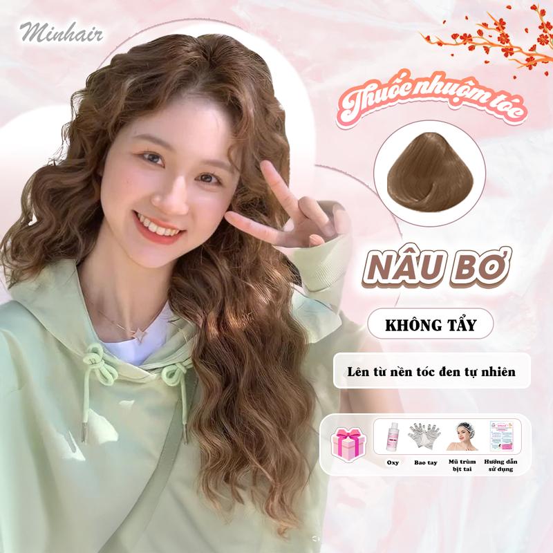  Thuốc nhuộm tóc Nâu Bơ không tẩy tặng kèm oxy trợ dưỡng và bao tay Đổi Màu Tóc Nữ Women 