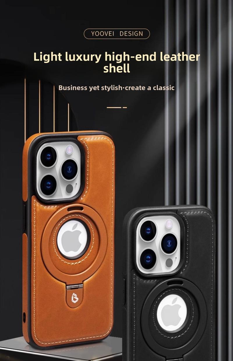 Product Introduction of Magnetic Phone Case, Luxurious Genuine Leather, Suitable for iPhone 12 13 14 15 16 Pro Max and 14 15 16 Plus, Magnetic Safety Protective Case, with P-shaped Fixing Ring, Stand Logo, Cut-out Back Cover 1