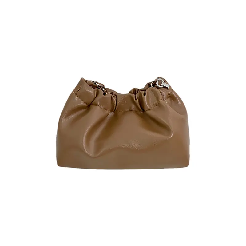SHIS-Armpit Bag |   Metal Chain Shoulder Strap & Cloud Pleated Style, Soft Leather (Unique Niche Style) polene  bag