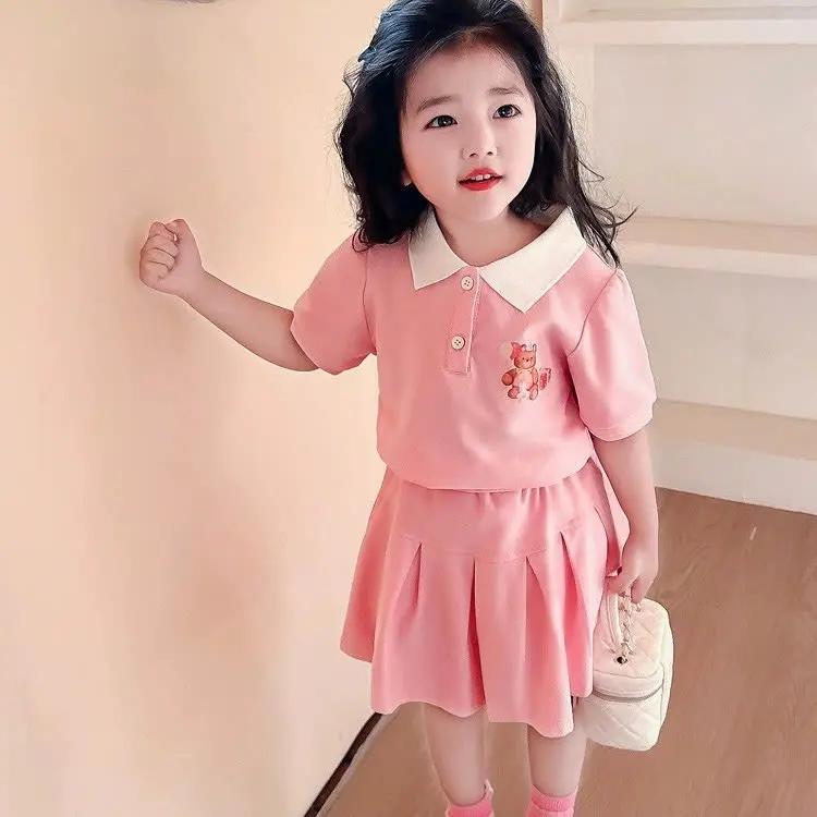 Sét váy cộc tay có cổ , chân váy xếp ly ( có lót trong ) dành cho bé . ( TT ) 0