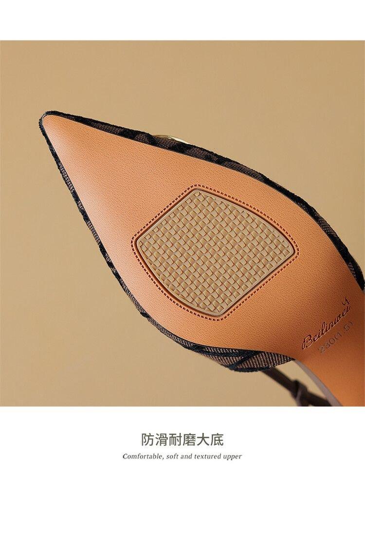 Product Introduction of Sandal kaki tertutup pu untuk wanita, tumit tinggi dengan gesper dan tali buku lali, kotak stiletto, 6-8cm 42