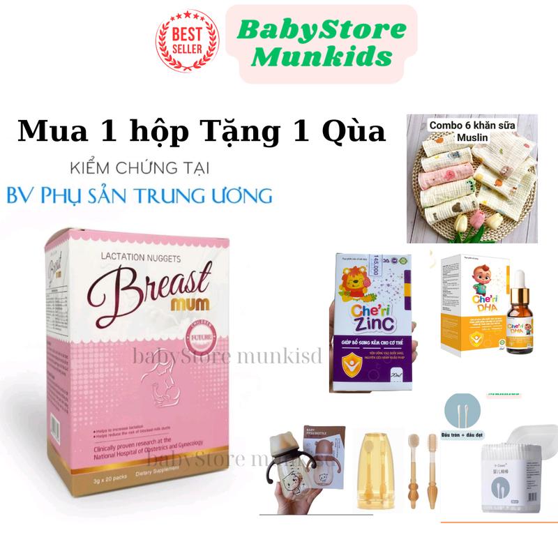 BreastMUM Cốm lợi sữa cho mẹ sau sinh hỗ trợ tăng tiết sữa giảm viêm tắc tăng chất lượng sữa mẹ hộp 20 gói