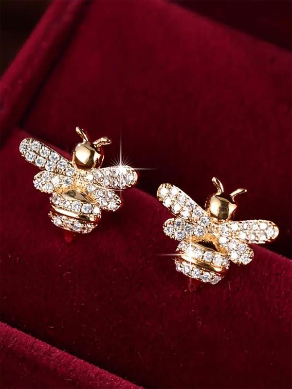 1 Pair Cubic Zirconia Decorated Bee Design Stud Earrings, Fashion Jewelry for Party, Daily Clothing Decor, Trendy All-match & Exquisite Jewelry for Birthday Gift 5