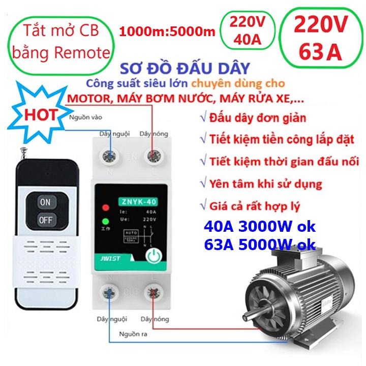 Bộ công tắc điều khiển từ xa công suất lớn 40A 63A 220V tầm xa 1000m đến 5000m bật tắt máy bơm nước máy rửa xe