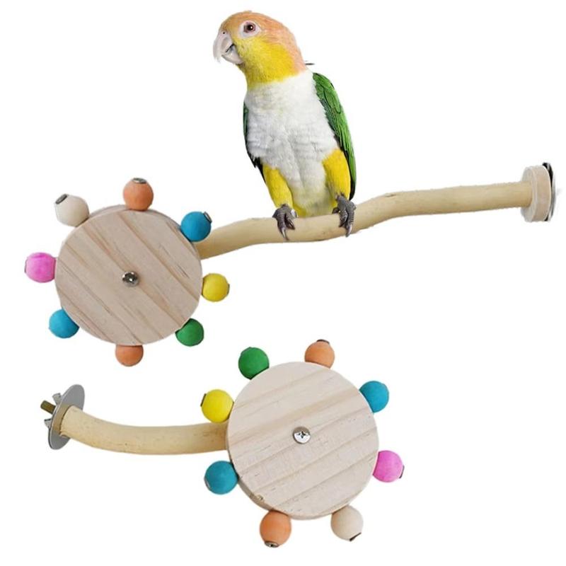 Visual Reference: Creative Rotating Balls Wood Interactive Bird Stand Natural Wooden