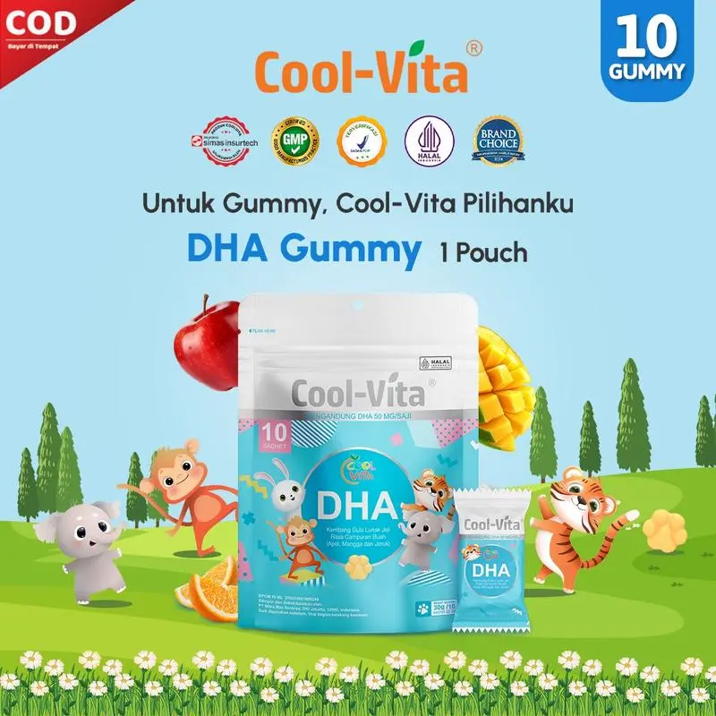 1 Pouch Coolvita DHA Gummy Buah Mix Apel, Mangga, dan Jeruk (1 Pouch @10 Gummy)