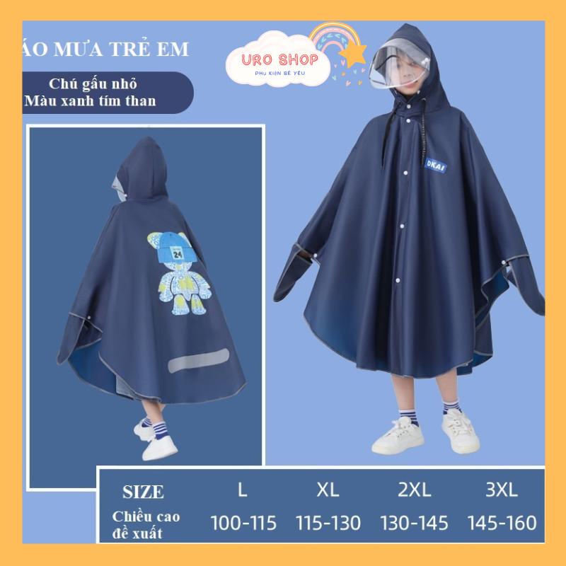 Áo mưa cho bé trai bé gái trẻ em cánh dơi cute đi xe đạp chất liệu EVA không thấm nước có kính che mặt và khoá kéo AM03