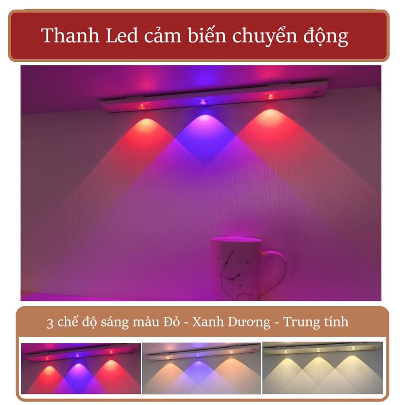 Đèn led 40cm cảm biến chuyển động dán tường 3 màu, cảm biến chuyển động phòng ngủ, chân cầu thang, decor trang trí phòng nhà bếp den c