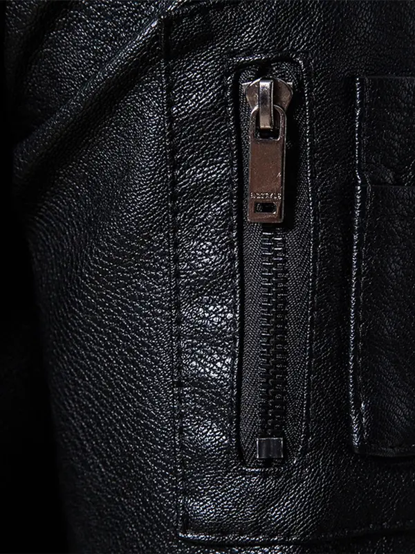 Men's Slim Graphic Zipper Pocket PU Leather Jacket, Stand Collar Long Sleeve Outerwear For Men, Men's Clothing For Fall & Winter 3