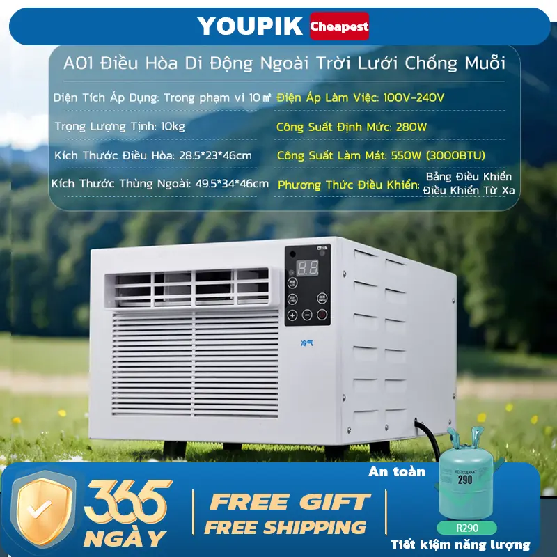 Điều Hoà Di Động Mini 3000BTU cho lều, phòng nhỏ, Máy Nén Gas R290,Làm Mát Nhanh Chóng 0