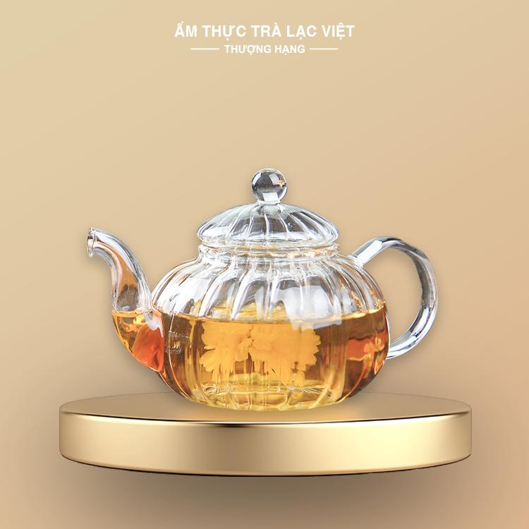 Ấm Trà Thuỷ Tinh Sọc Bí Có Lõi Lọc 600ml