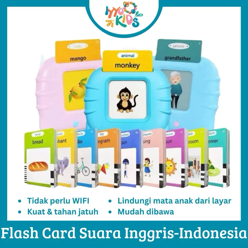 IYYO KIDS | Flash Card Suara Mainan Kartu Edukasi Anak Bilingual Early Education Pengenalan Kosakata Bahasa Inggris-Indonesia dalam Pendidikan Dini 0