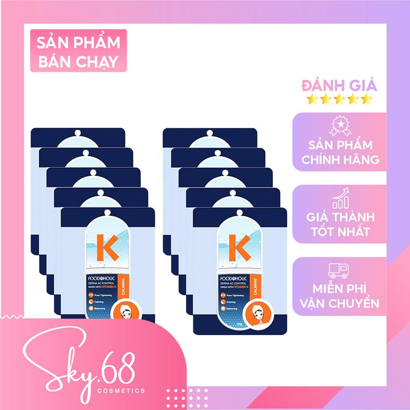Hộp 10 Mặt Nạ Dưỡng Ẩm Giúp Da Thư Giãn Chiết Xuất Vitamin K Foodaholic Derma AC Control Mask 23g x 10 Skincare