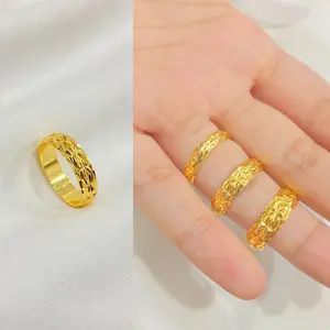 Cincin Polos Ukir Simple Warna 24 Karat Aksesoris Fashion C30#