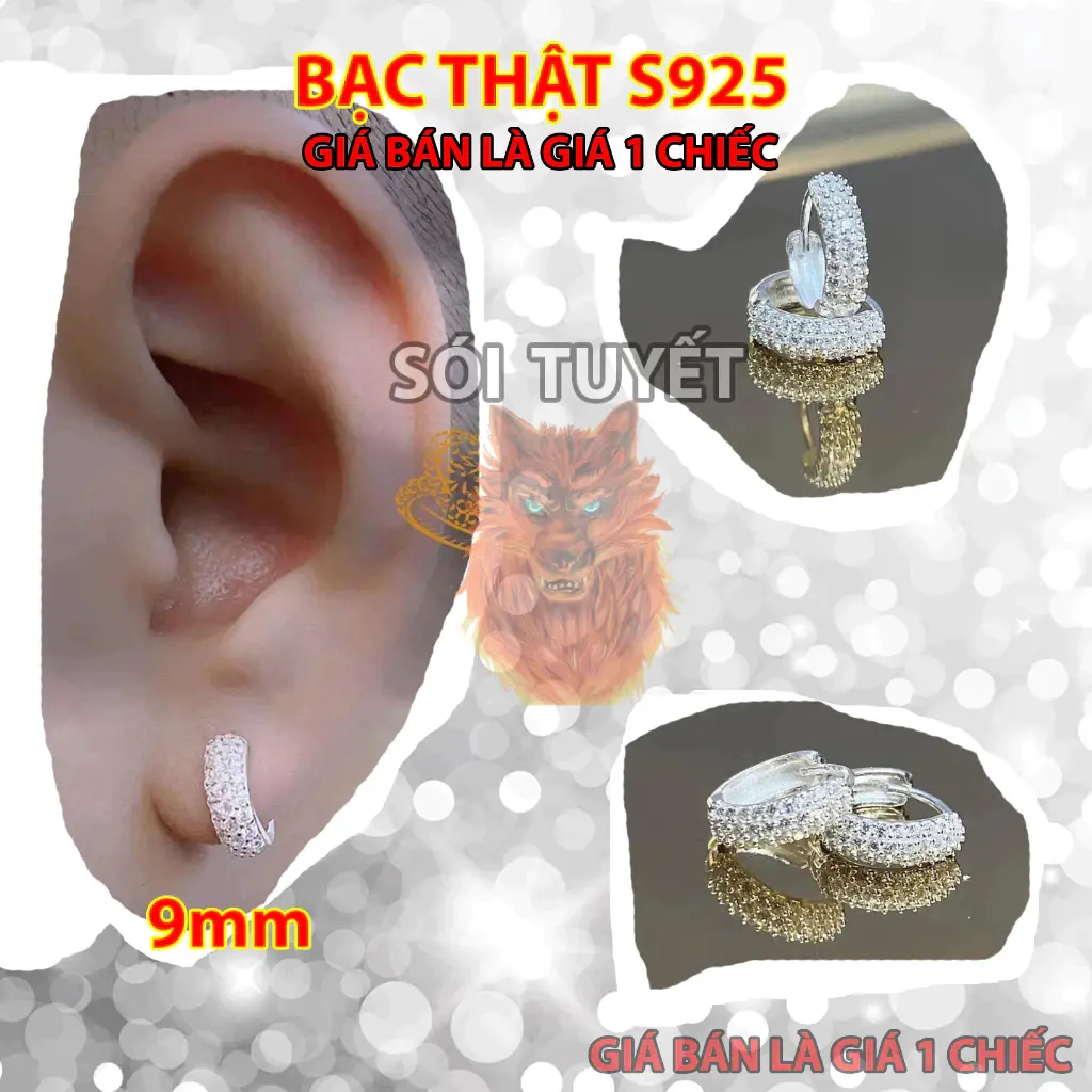 TỔNG HỢP KHUYÊN TRÒN Khuyên tai nam bạc 925 tròn đính đá giá rẻ Bông tai nam bạc thật Sói Tuyết STJ