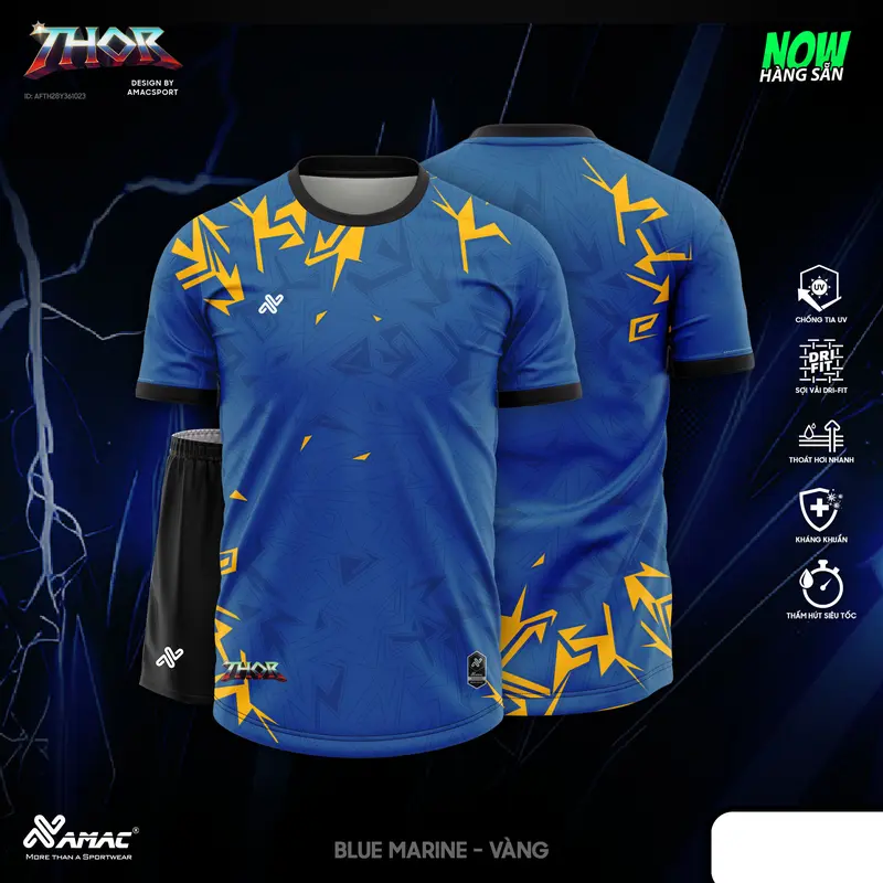 Bộ Quần Áo Đá Bóng Không Logo AMAC Thor, Vải Thun Mè Lục Giác Thoáng Mát, Thấm Hút Mồ Hôi Tốt, Thoát Khí Tốt, Đò Đá Banh Bảo Khang Sport 5