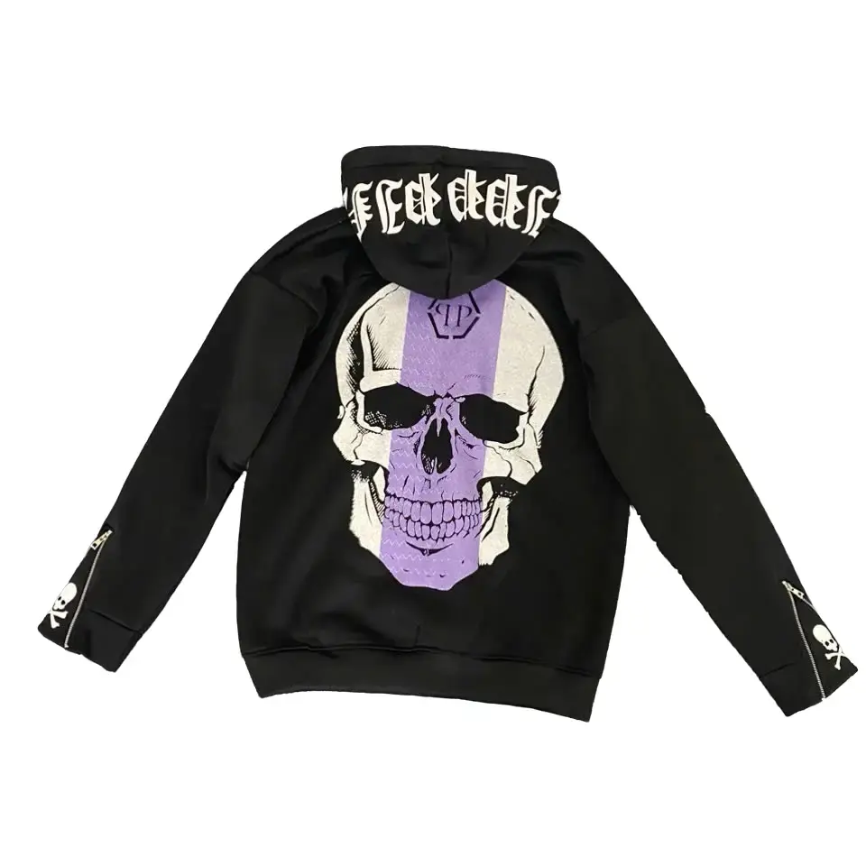 Áo hoôdie  zip đầu lâu tay khóa philipplein in Sơn logo qp chất liệu nỉ tàu size 28-75kg unisex nam nữ hottrend new áo khoác dài tay Menswear Hoodie