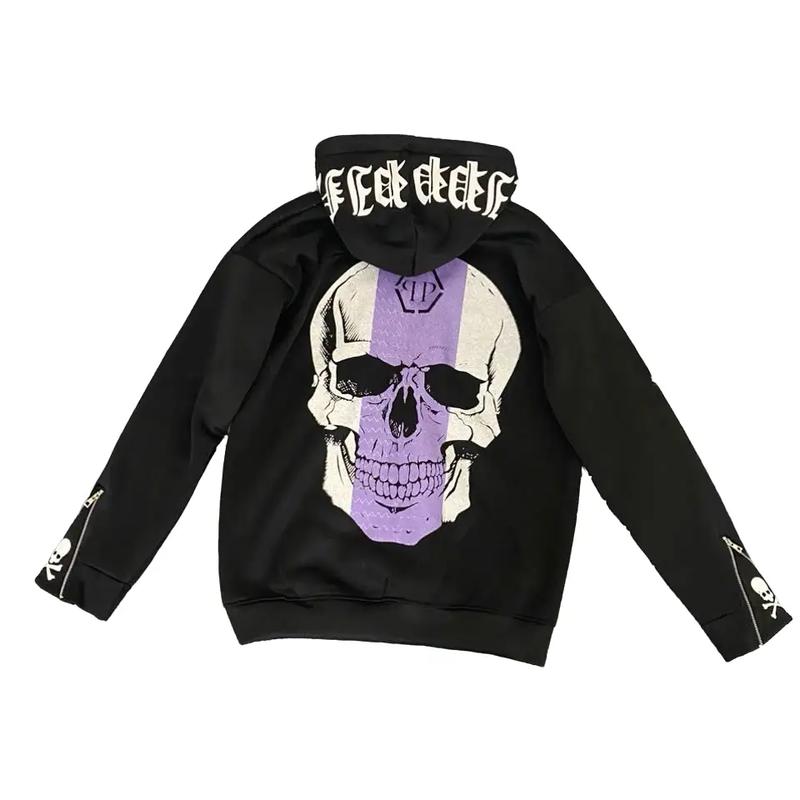  Áo hoôdie  zip đầu lâu tay khóa philipplein in Sơn logo qp chất liệu nỉ tàu size 28-75kg unisex nam nữ hottrend new áo khoác dài tay Menswear Hoodie 