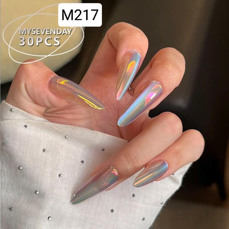 Mã M217_ Nail Box tráng gương mắt mèo xinh đẹp bộ 24 móng tay giả dành cho Nữ + được kèm phụ kiện keo dán không có không chứa silicon