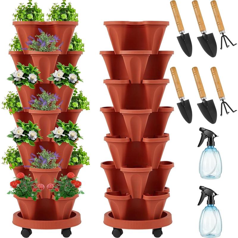 2 Set of 7 Tier Vertical Planter Stackable Tower Planters Strawberry ...