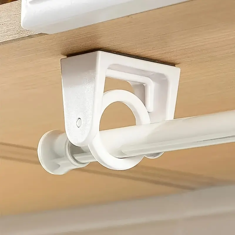 4pcs 360° Rotating Ring Curtain Rod Brackets, No Drilling Unlimited Installation Angle, Self Adhesive Tension Rod Curtain Rod Holders, Curtain Rod Hooks Hangers