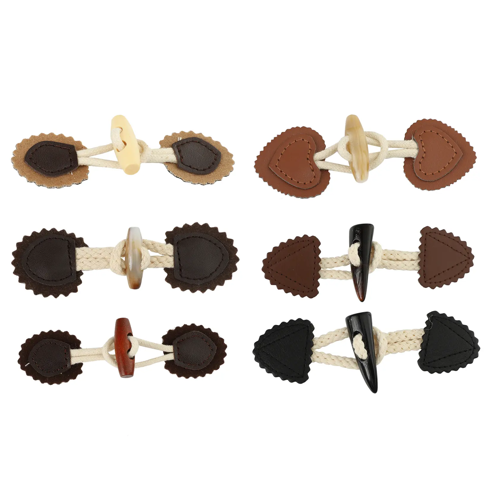 Jelory 6Pcs Mixed Colors PU Leather Toggles Closures with Vintage Fastener Sew-On Horn Buttons Sewing Crafts DIY Accessories for Children Clothes