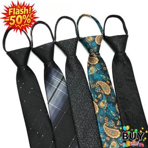 สายคล้องคอสำหรับผู้ชาย สไตล์เกาหลี ไม่มีปมจำเป็น เหมาะสำหรับเสื้อธุรกิจทางการ เนคไทสีดำแคบ 7 ซม. เนคไทซิปธุรกิจสำนักงาน