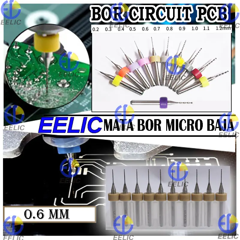 EELIC MBM-0.6MM Mata bor micro 0.6 mm baja tungsten circuit pcb cleaning kit mesin cnc 3d printer 5