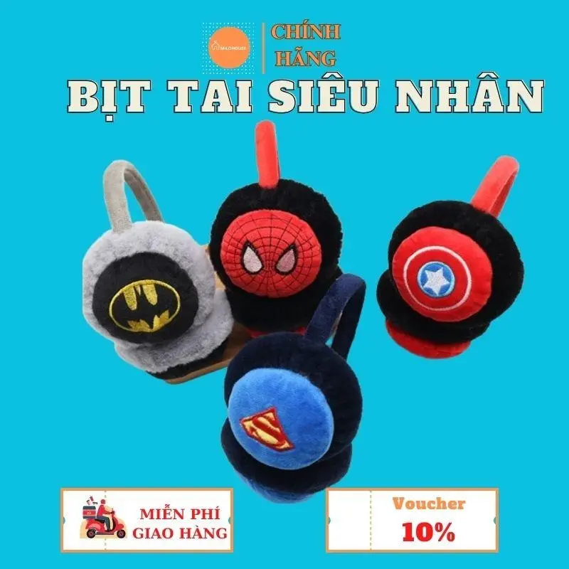 Bịt tai siêu nhân giữ ấm cho bé từ 3 đến 10 tuổi , giữ ấm mùa đông hình siêu nhân, người nhện