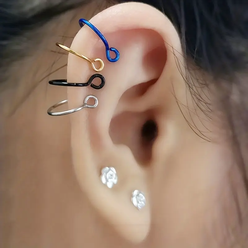 1pc U Shaped Fake Nose Septum Ring No Piercing Lip Rings Clip Hoop Earring Stainless Steel Horseshoe Circular Body Jewelry 2