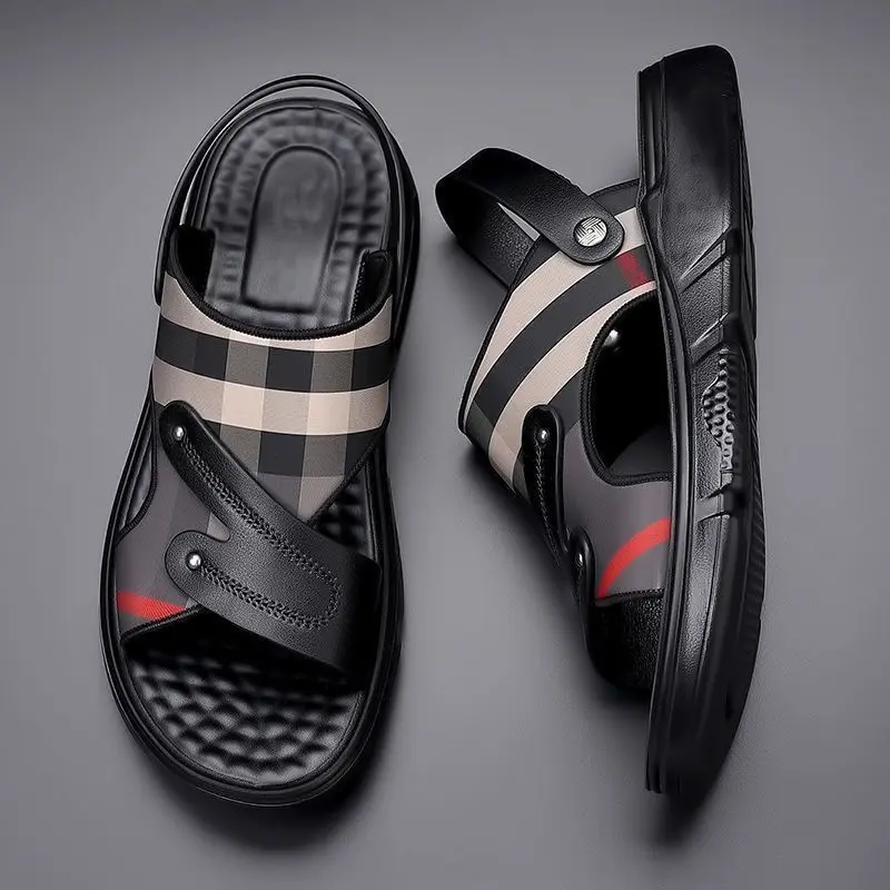 Sandals Men's 2024 Summer New Middle-Aged Men's Artificial Leather Sandals Durable Non-slip Daddy Men's Beach Slippers