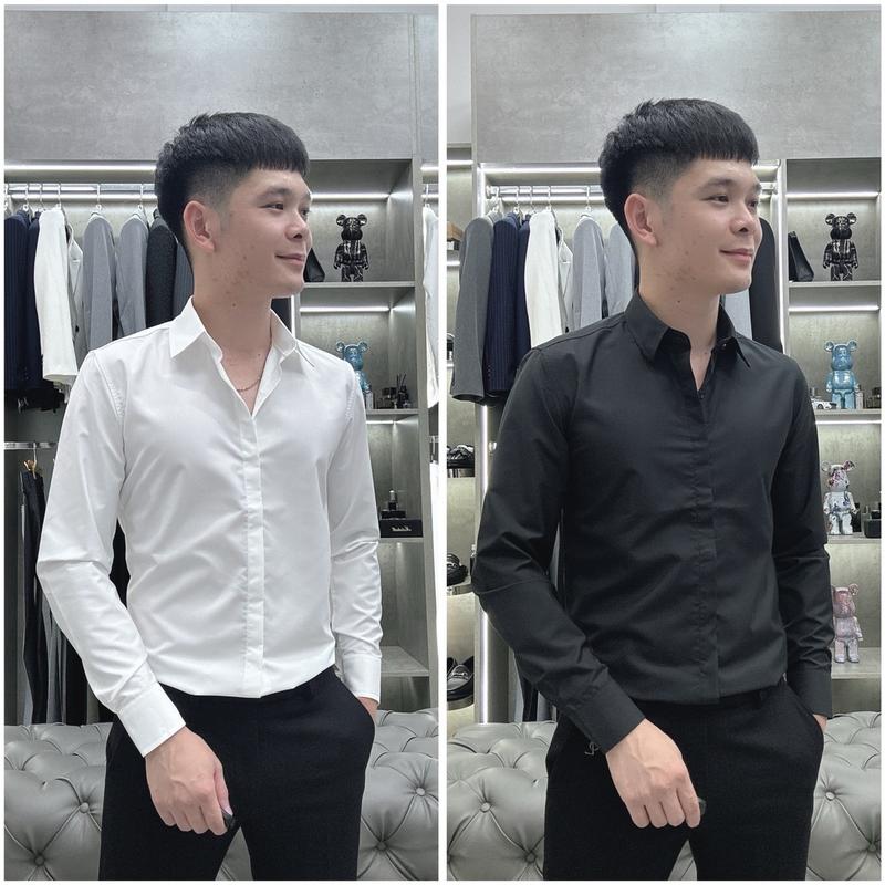Áo sơ mi nam trơn trắng đen TM Luxury