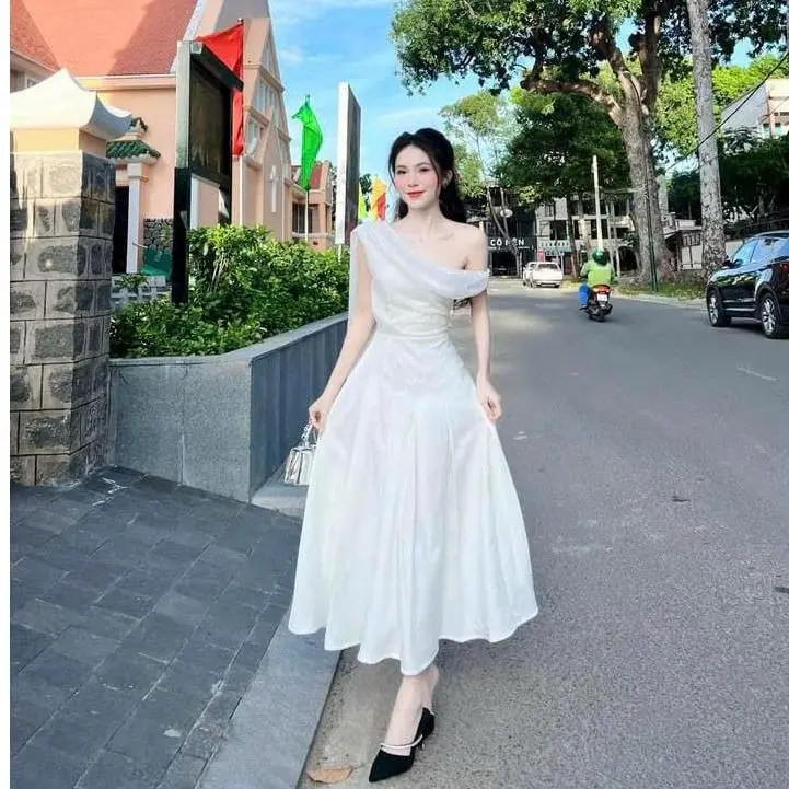 Đầm thời trang nữ dự tiệc sang trọng phối dây choàng cổ chất tapta cúp ngực không tay dáng váy dài xoè maxi sang chảnh 2
