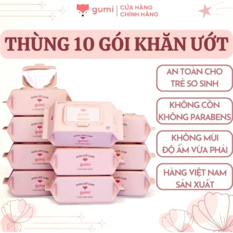 [Mall] Khăn lau Gumi Cao Cấp Cho Bé - 10 Gói, 100 Tờ, Vải Không Dệt Spunlace, Lô Hội Vitamin E - Kem Khăn Ướt ,Voi miếng dán hạ sốt nè anh 2